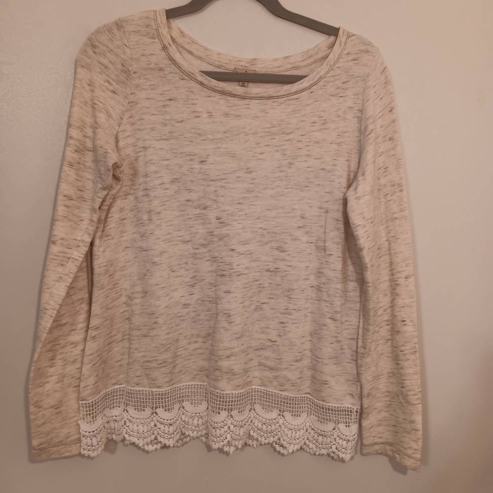Chip & Pepper Lace Trim Cream Long‎ Sleeve Top Casual Comfort XS